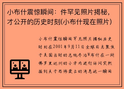 小布什震惊瞬间：件罕见照片揭秘，才公开的历史时刻(小布什现在照片)