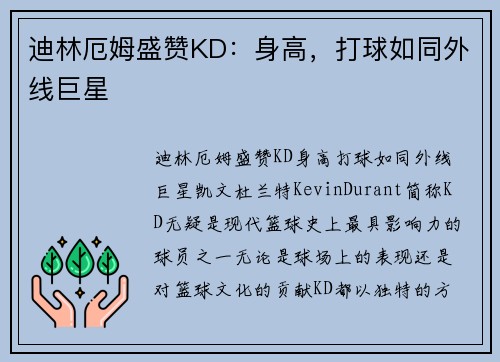 迪林厄姆盛赞KD：身高，打球如同外线巨星