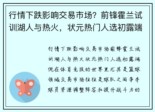 行情下跌影响交易市场？前锋霍兰试训湖人与热火，状元热门人选初露端倪