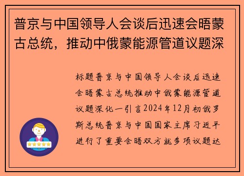 普京与中国领导人会谈后迅速会晤蒙古总统，推动中俄蒙能源管道议题深化